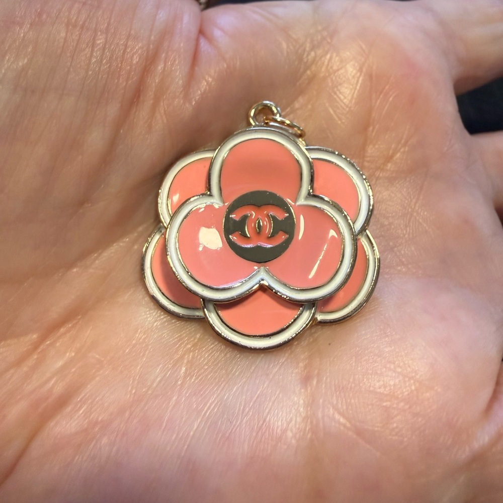 Fashion Pink Camellia Flower Zip Pull Charm